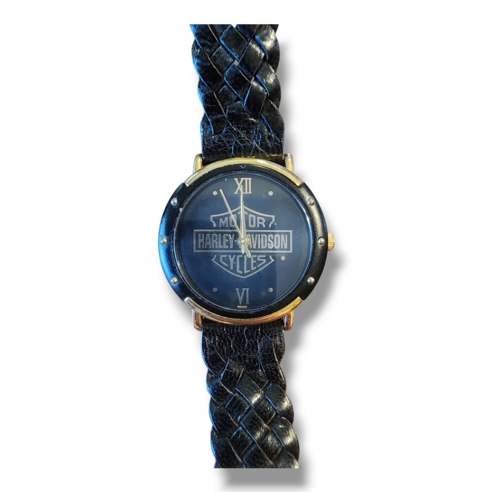 ladied vintage 90's Belova Harley Davidson Watch, Black Leather Band